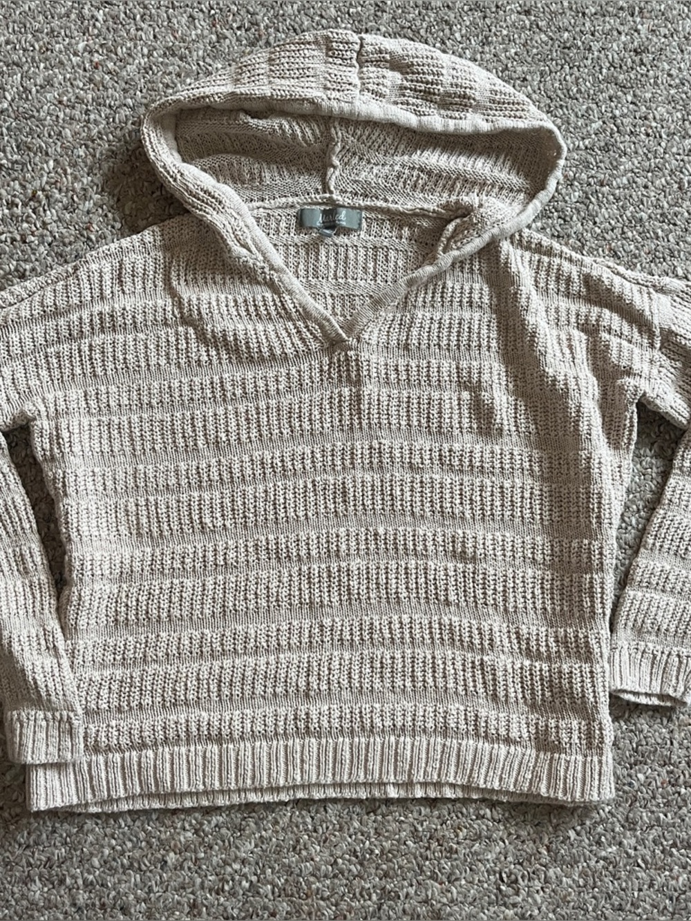 Marked reunited Women's Hooded Knit Sweater Pullover Cream size small cotton